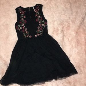 black embroidered dress